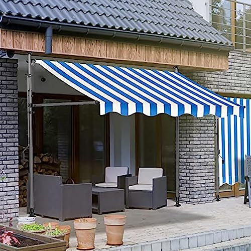 TRAGLO Terrassen-Markise, freistehende, manuelle Markise, Balkonmarkise, ohne Bohren, höhenverstellbar, mit Handkurbel 3.5m/138in Greystand-J