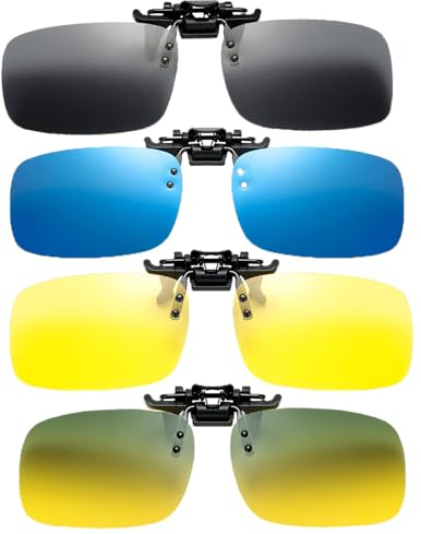 Pummny 4 Stück Flip up Polarisierte Brille Clip Auf Sonnenbrillen Clip, UV400 Randlose Clip Polarisierte Sonnenbrille Clip, für Unisex Frauen und Männer Brillenträger, 4 Farben