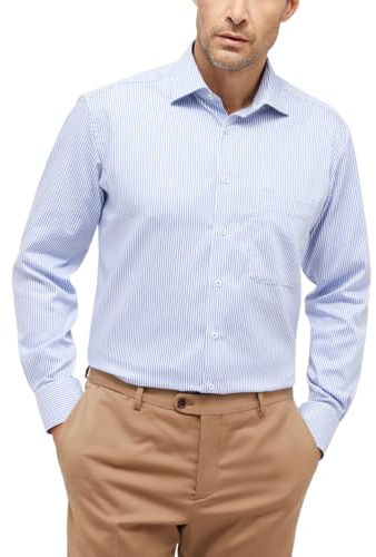 eterna Herren Langarm Hemd Comfort Fit | Streifen Blau-Weiß | Bügelfrei, Knitterfrei, 100% Baumwolle | Classic Kent-Kragen Gr. 45