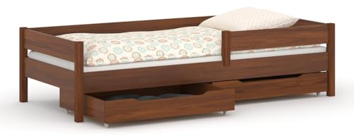 WNM Group Kinder Einzelbett Miki mit Schubladen, 4 Farben, viele verschiedenen Größen, Massivholz & Holz-Platte, 160x80, Palisander