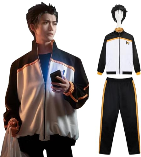 Fiamll Anime Natsuki Subaru Cosplay Kostüm Outfit Re Life In A Different World From Zero Hoodie Reißverschluss Jacke Mantel Sweatshirt Hose Karneval Outfits mit Perücke XXL