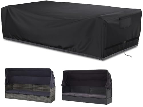 YBYHFAA Rechteckige Sonneninsel Abdeckung,Schutzhülle für Gartensofa,600D Abdeckplane für 3-Sitzer Gartensofa mit Sonnendach, Wasserdicht,Wetterschutz,Schwarz,210 * 80 * 80cm