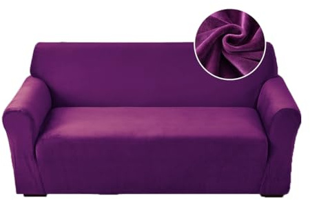 Highdi Stretch Sofabezug 1 Sitzer, Samt Élégant Waschbare Haustier-Sofa-Möbelbezüge Couchhusse Elastisch Weich Sofahusse für Wohnzimmer (Lila,1 Sitzer)