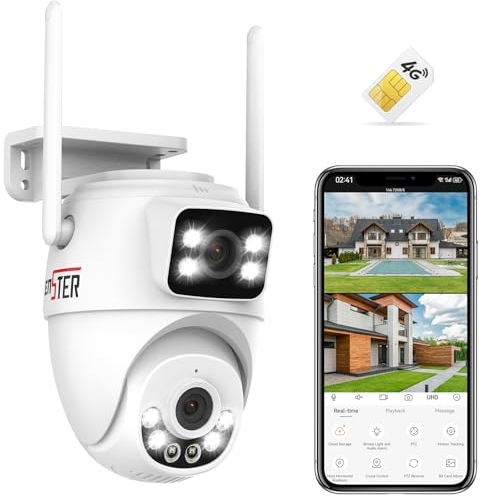 ENSTER 3G/4G LTE Überwachungskamera Aussen mit SIM Karte,2K IP Kamera Outdoor mit Dual-Objektiv,Kamera Überwachung Außen Ohne WLAN