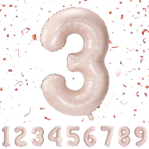 Geburtstag zahlen luftballon 3 jahre | Pastel Rose Folienballon 3 XXL -Riesen Folienballon in 40 - 101cm Geburtstagsdeko - Ballon Zahl Deko zum Geburtstag .Fliegt mit Helium