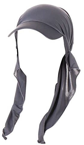 Damen Bandana mit Schirm Haarband Sommer Sonnenhut Kopftuch Visor Strand Cap Bandana Sonnenschutz Mütze Grau Einheitsgröße