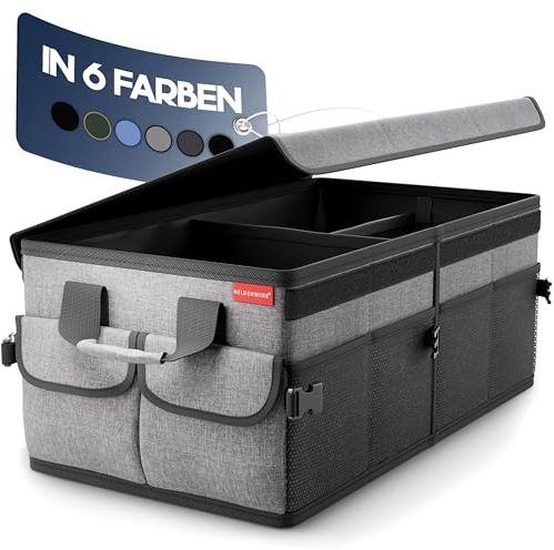 HELDENWERK Premium Kofferraum-Organizer mit Deckel stabil & rutschfest - Faltbare Auto Kofferraumtasche groß mit doppelten Böden - Kofferraumbox, Kofferraumorganizer Box