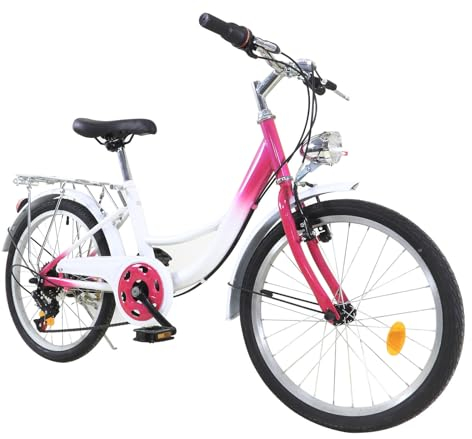 MäDchen Fahrrad Kinderrad Citybike Rosa Kinderfahrrad Mit Licht Tretfahrrad FüR Jungen Und Vollgefedertem Stahlrahmen StäNder Mountainbike 20Zoll 6-Gang