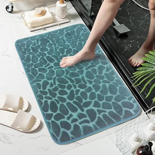 Badezimmerteppich Blaue Kieselsteine Badematte rutschfest Flauschig,Badteppich Waschbar,Teppich Badezimmer, Weiche Mikrofaser Bad Teppich,Badezimmer Teppiche