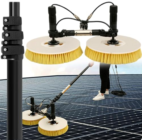 flatpincololee Machine de Nettoyage Automatique de Panneaux photovoltaïques, Panneau Solaire système de Nettoyage avec Brosse de Nettoyage à Double tête de 65cm,Poteau télescopique,câble de 8m,5.5M