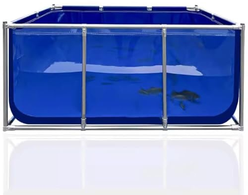 PVC Leinwand Fisch Teich Mit Stahlrahmen, Faltbarer Wasserspeicher Aquarium Pool Teich Mit Transparentem Sichtfeld Und Ablassventil Für Teiche, Fischbecken, Koi (Farbe : Blau, Größe : 200x150x50cm)