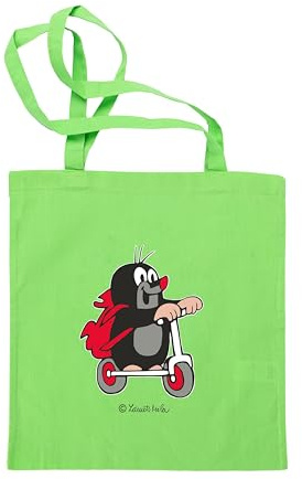 Zdeněk Miler Stoffbeutel Beutel für Shopping Lebensmittel mit Griff Baumwollbeutel Original Der kleine Maulwurf und der Scooter Grün, 42x38 cm, für Kinder Jungen Mädchen Unisex