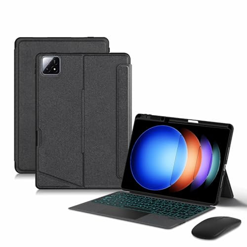 GUPENAA Tastatur Hülle für Xiaomi Pad 6S Pro 12.4, 7-Farbige Beleuchtung, Magnetische Abnehmbare Kabellose Bluetooth-Tastatur mit Maus