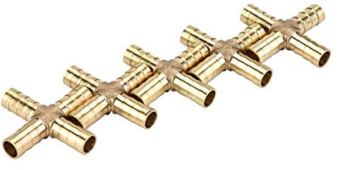 Raccordo a Croce in Ottone a 4 Vie, Raccordo per Tubo Spinato in Ottone 5 Pezzi Parti di Ricambio per Raccordo per Tubo Flessibile a 4 Vie per Aria Acqua Olio Gas