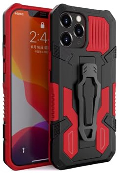 FERLAN Hülle Kompatibel mit iPhone XR, Stoßfest Outdoor Handy Case Militärstandard Schutzhülle Robust Stürzen Heavy Duty Gürtelclip Handyhülle, mit Ständer Case Cover- Rot
