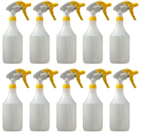 Avern Large 750ml Spray Bottles Plastic (10 Pack) Yellow For Cleaning Solutions Gardening & Home Use, Plant, Water, Durable Trigger Sprayer, Refillable Mist Spray Bottle Heavy Duty Large 750ML