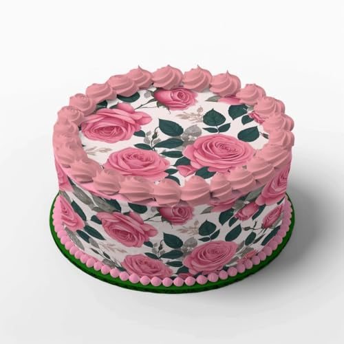 Tortendeko-Set Rosen 03 Bestehend aus 4 Tortenbändern und 1 Tortenaufleger aus Fondant Tortenbänder und Tortenaufleger essbar Essbare Tortendeko Geburtstagstorte, Hochzeit