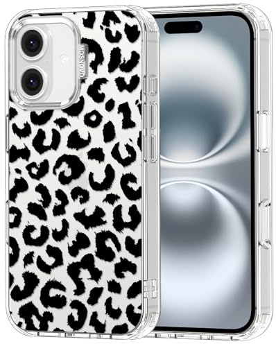 MOSNOVO Hülle für iPhone 16 Plus – Durchsichtige, schlanke, stoßfeste TPU+PC-Handyhülle, [6,6 Fuß Fallschutz/Anti-Abziehen] - Schwarzer Leoparden-Print