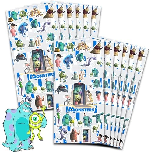 Disney Monsters Inc Party Favors for Boys & Girls Bundle ~ 12 Pack Monsters Inc Sticker Sheets for Kids Birthday Party Goodie Bags | Monsters Inc Party Supplies Set