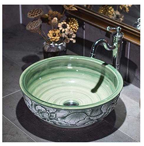ASumPio Lavabo De Baño Fregadero De Recipientes Lavabo De Encimera, Fregadero De Porcelana De Encimera Verde Fregadero De Cerámica sobre Encimera Fregadero De Recipiente De Baño,