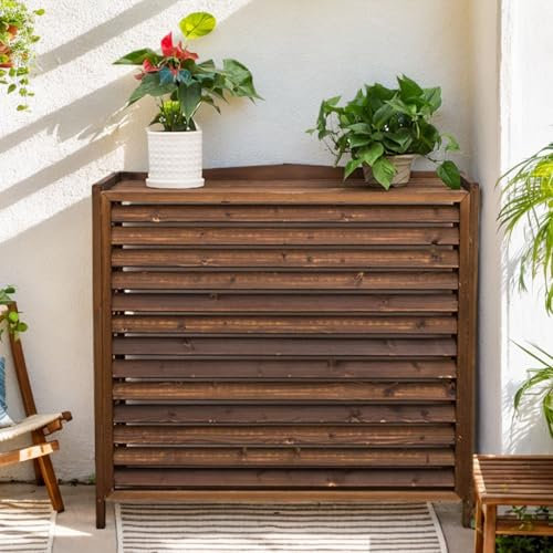 Sichtschutzzaun Holz Balkon Abdeckung Klimaanlage Außengerät Holzverkleidung Verkleidung Klimaanlage Außengerät Wetterfest Wärmepumpe Abdeckung Pflanzenregal Outdoor Pflanzen Regal(86x35x80cm)