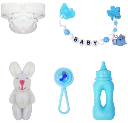 17,8 cm Silikon-Puppen-Schnullerkette mit Mini-Flasche und Plüschpuppe, Rasseln, Spielzeugpuppenwindeln, für Reborn Mini-Babypuppe, Fütterungsspielzeug, Zubehör für Kinder, Geschenk
