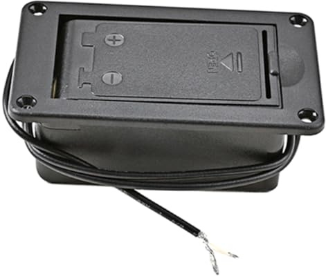 Batteriehalter für Gitarren Tonabnehmer 9v Ersatz Schwarz Eq14 | Kunststoffgehäuse mit Klappdeckel, Zwei Leitungen, Leicht zu Öffnen, für Gitarre und Bass Pickup