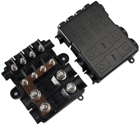Offgridtec Sicherungshalter für 2X MEGA + 4X MIDI Sicherungen, Inklusive Busbar, Polyamid-Gehäuse MIT Abdeckung, Robuste Stromverteilungssicherung für hohe UND mittlere Stromkreise