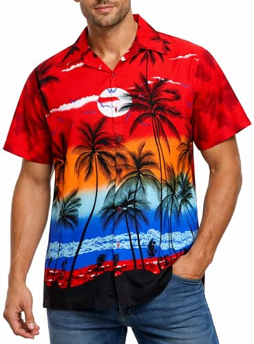 King Kameha Funky Hawaii-Hemd, Herren, Kurzarm, Beach, Rot, 9XL