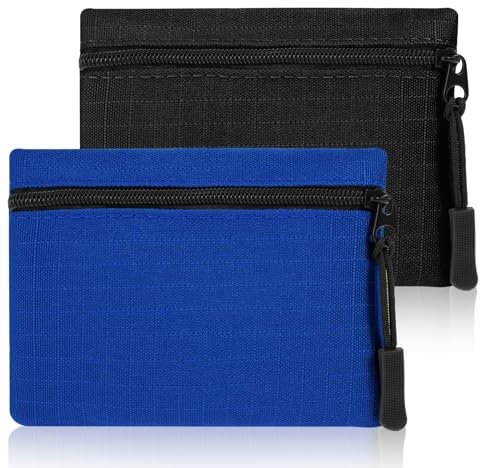 HJZHII Lot de 2 mini porte-monnaie en toile pour femme - Petit et court - Porte-monnaie pour adultes et enfants, Noir et bleu.