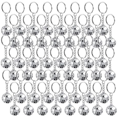 PRATYAHARA 48 Pièces Ensemble Boule Disco Porte-Clés Miroir Porte-Clés Boule Réfléchissante Porte-Clés Pendentif