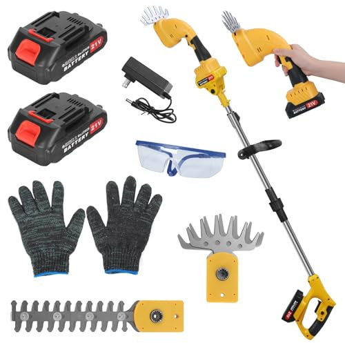 toilmua 21V Electric Hedge Trimmer, 2 in 1 Ego Hedge Trimmers & Grass Shear Handheld - with Extension Pole Cordless Hedge Trimmers for Garden Lawn (Battery*2 and Charger) UK