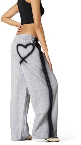 Aelfric Eden Baggy Jogginghose Damen Graffiti Herz Freizeithose | Baumwolle Kordelzug Sweatpants Graue Sporthose mit Taschen
