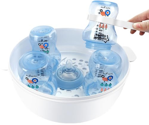 Microwave Steam Steriliser - Microwave Steam Cleaner For Baby Bottles, High Temperature Resistant, BottleSteam Cleaner With Lid For Toddler, Sterilises Up To 6 Baby Bottles & Accessories In 4 Minutes
