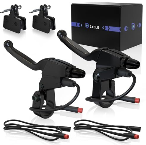 Durable Waterproof 2 pin Connector 2 Wires Left & Right Electronic Brake Lever Accessories for Electric Bicycle E-Bike Scooter (1 Pair) with semi-Metallic disc Brake Pads & Spring
