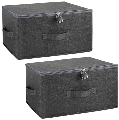 AWAOVV 2 Stück Abschließbare Box, Groß Abschließbar, mit Schloss, Faltbare Stoffbox mit Griffen, Verschließbare Box, Aufbewahrungsbox mit Deckel Stoff für Kleidung, Spielzeug, 40x30x21cm