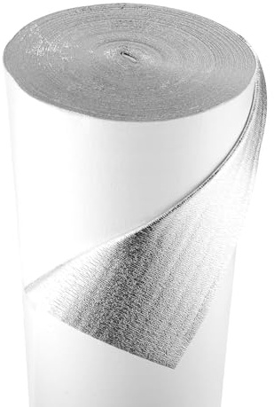 VEVOR Reflective Insulation Roll, EPE Foam Core Radiant Barrier, 3mm 76.2m x 1.22 m, Aluminum Foil White PE Film Heat Reflective Shield, Thermal Insulation Roll for Garage Door Window RV Roofs