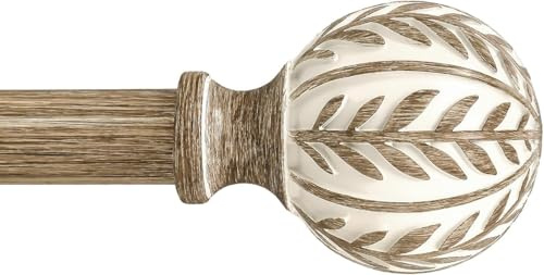 Gormena Gardinenstange Holzoptik 80-218cm Ausziehbar Metall Boho Stil | Ø25mm Wand Vorhangstange 15kg Schwerlast für Wohnzimmer Schlafzimmer Fenster Terrasse Helle Holzmaserung Vintage Landhaus