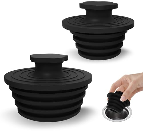 Badewanne-Abflussstopfen – 2 Stück Silikon Universal-Stopfen für Dusche & Spülbecken, Bad und Duschabfluss – Einfache Installation (Schwarz)