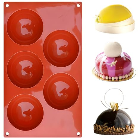 Molde Silicona Semiesfera Ø 8cm, Molde de Silicona Grande de 5 Cavidades y Semiesfera, Moldes Extra para Hornear para Bola de Chocolate, Antiadherente, Moldes Semiesférico Para Bolas de Chocolate
