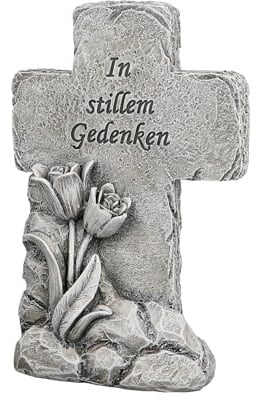 CULT at home Grabdekoration Grabschmuck frostfest In stillem Gedenken - Gedenkstein fürs Grab Friedhof – Grab Deko Grabstein aus Kunstharz Höhe 15,5 cm