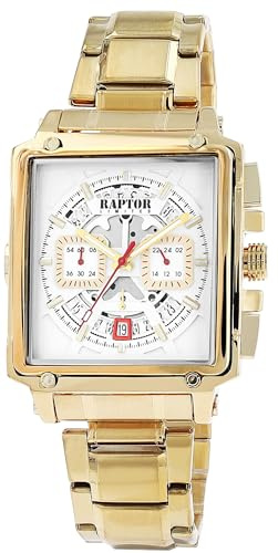 Raptor Damen Armbanduhr Analog in Gold, Gesamtlänge 23.5 cm, Edelstahlarmband – 3 ATM