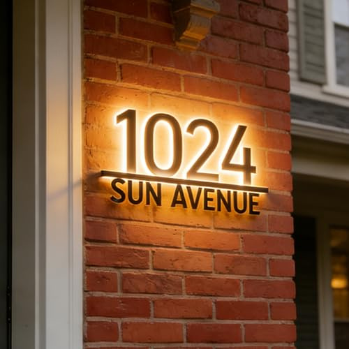 Modern Backlit LED House Sign, Customizable Illuminated Address Plate, Personalized Address Numbers Street Name House Door Sign, Housewarming Gift(14in)
