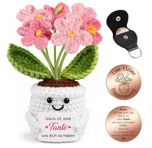 Giftota Geschenke für Tante - Pocket Hug Vergissmeinnicht Blume im Topf - Geburtstagsgeschenk für Tante Patentante - Glücksbringer Dankeschön Geschenkidee von Nichte & Neffe - Kleines Geschenk
