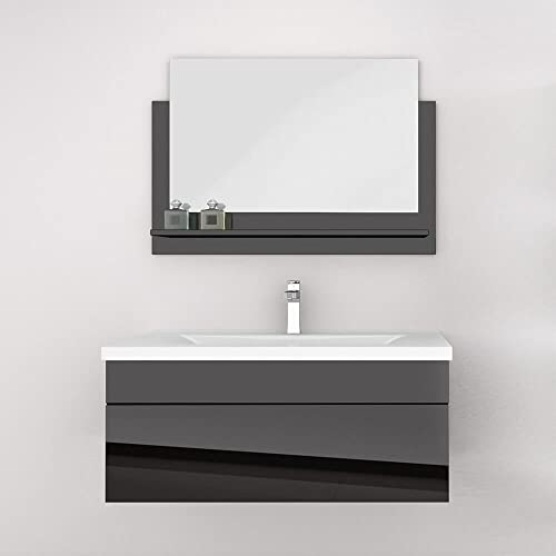 Home Deluxe - Badmöbel-Set - WANGEROOGE Big Schwarz - Medium - inkl. Waschbecken und komplettem Zubehör - Breite Waschbecken: ca. 80 cm I Badezimmermöbel Waschtisch Badmöbelset