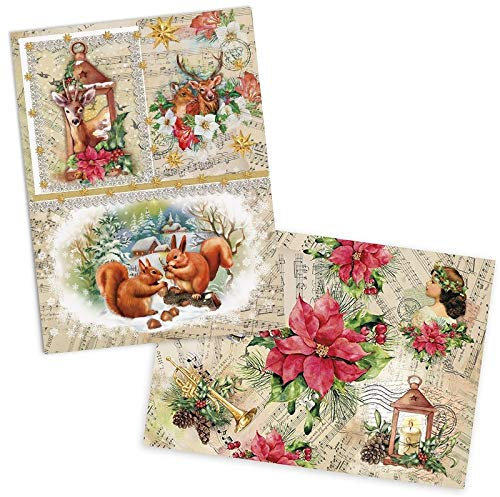 Ideen mit Herz 2 Bogen Reispapier | Edel-Decoupage-Papier | DIN A4 | 2 Verschiedene Designs | Vintage, Weihnachten und andere (Weihnachten 01)