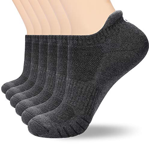 coskefy Sports Socks Cotton Trainer Socks for Men Women Cushioned Ankle Running Socks Athletic Walking Socks (6 Pairs), Dark Grey (M03), UK 3-5/ EU 35-38