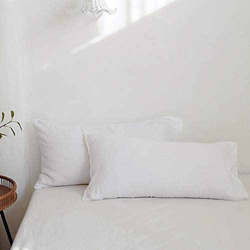 Simple&Opulence 2er Set Kissenbezug 40x80cm,100% Vorgewasches Leinen,ÖkoTex Zertifiziert,Antiallergischer Atmungsaktiver Kopfkissenbezug,Weiß