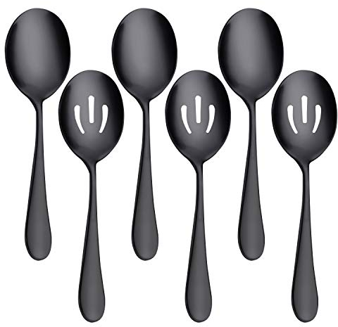 AOOSY Servierlöffel x 3, geschlitzte Löffel x 3, 8,7 Zoll Großer Edelstahl-Buffetlöffel Skimmer Perforierte Servierlöffel Esslöffel Bankett-Kochküche 6er-Set (schwarz)