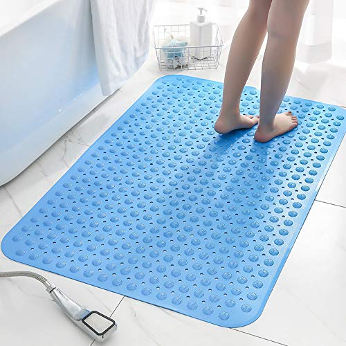 Tapis de douche antidérapant en PVC épais + massage double usage avec ventouse, grande surface antidérapante et anti-chute Tapis de douche gris super grande taille 80 x 120 cm